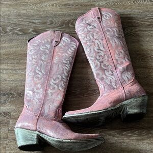 LIBERTY Black Pink Embroidered Heeled Boots